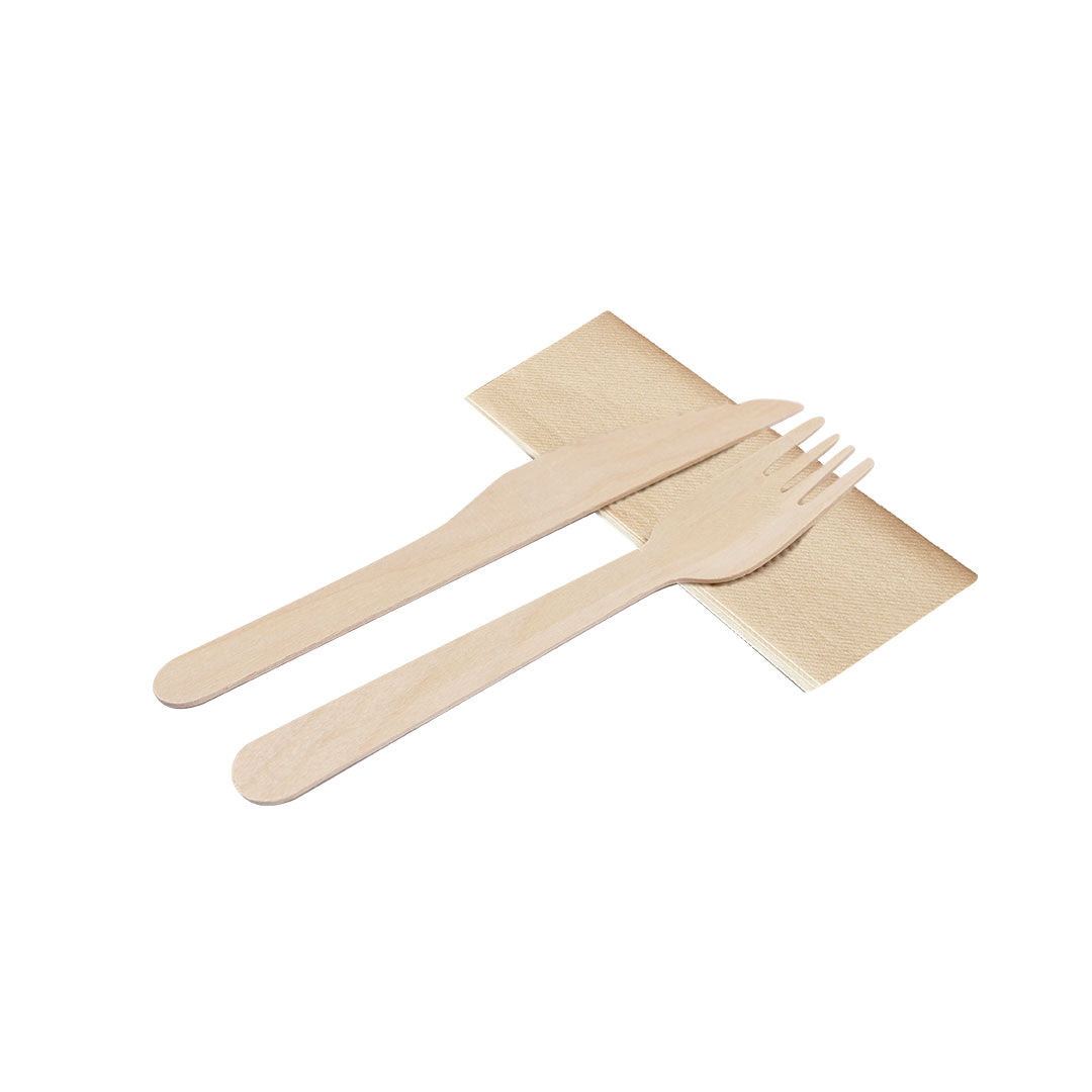 Set de couverts écologiques 3-en-1 en bois naturel avec serviette, certifié FSCTM Kumix
