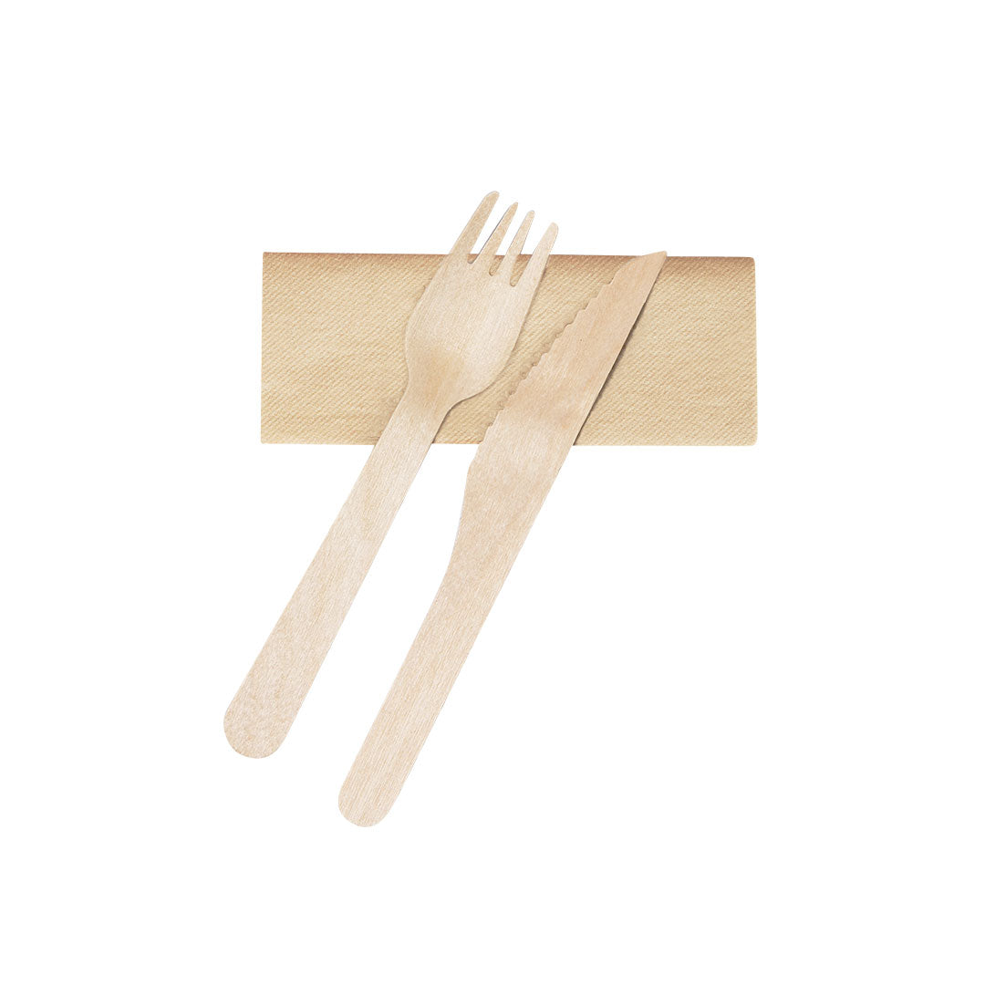 Set de couverts écologiques 3-en-1 en bois naturel avec serviette, certifié FSCTM Kumix