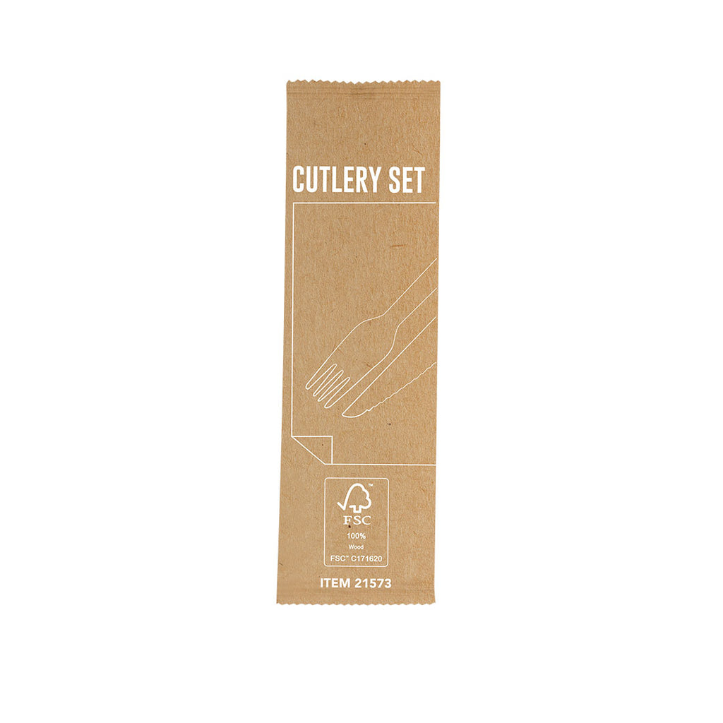 Set de couverts écologiques 3-en-1 en bois naturel avec serviette, certifié FSCTM Kumix