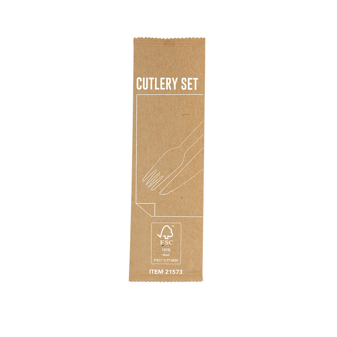 Set de couverts écologiques 3-en-1 en bois naturel avec serviette, certifié FSCTM Kumix