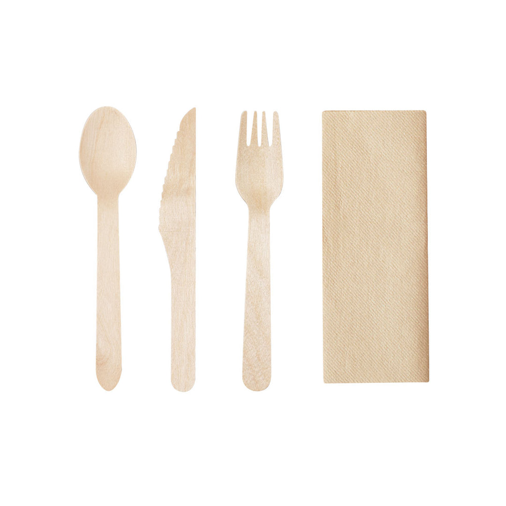 Set de couverts écologiques 4-en-1 en bois naturel avec serviette, certifié FSCTM Grinox