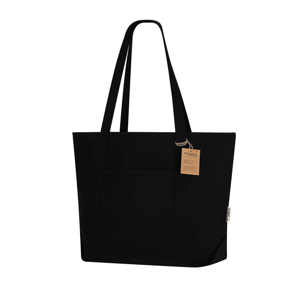 Sac fourre tout noir en coton 300g/m2 avec poche extérieure Mulon