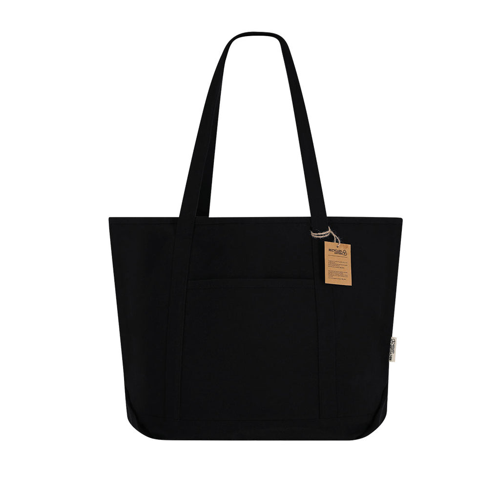 Sac fourre tout noir en coton 300g/m2 avec poche extérieure Mulon