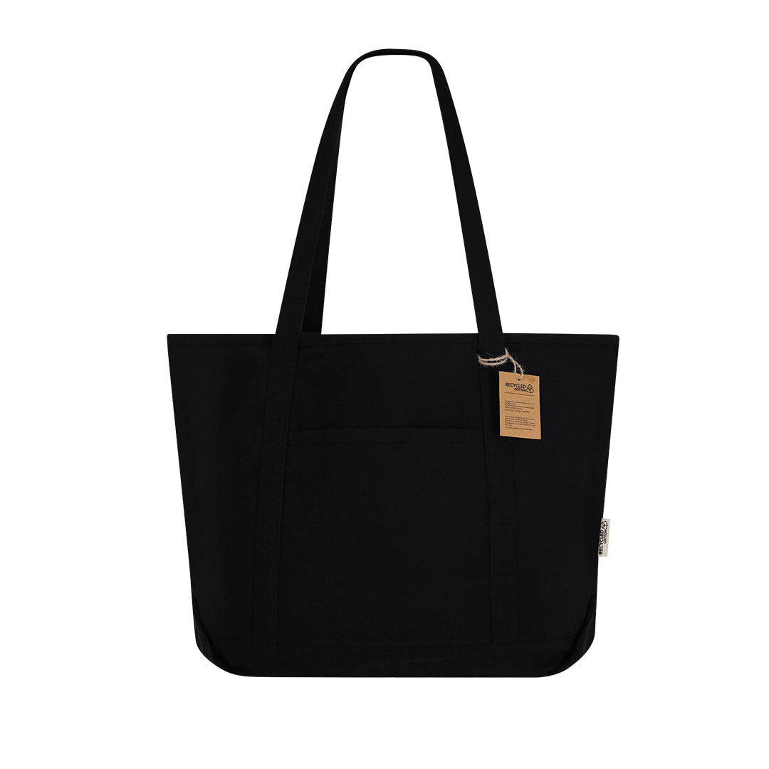 Sac fourre tout noir en coton 300g/m2 avec poche extérieure Mulon
