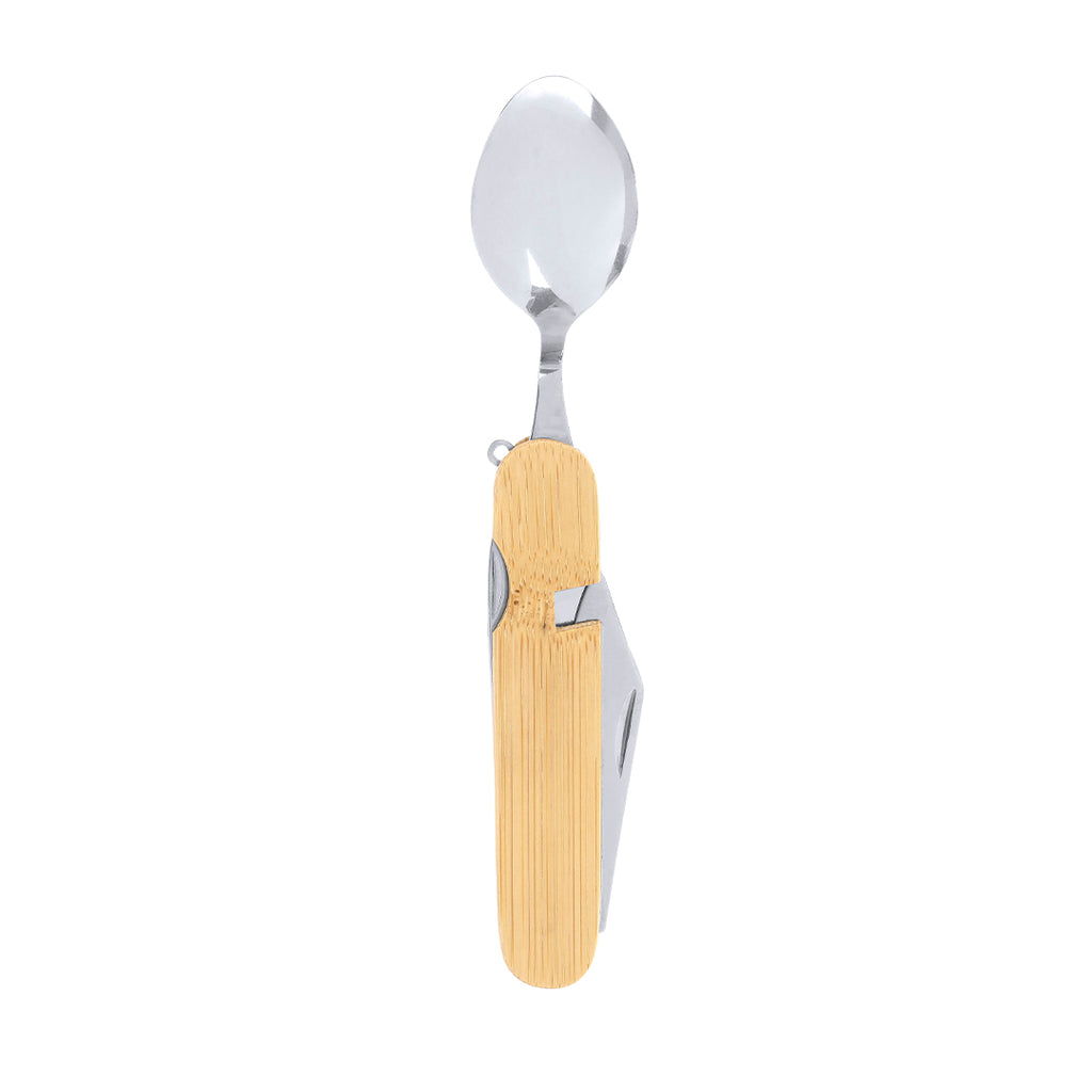 Ensemble de couverts 7 fonctions fabriqué en acier inoxydable et bambou Vintar