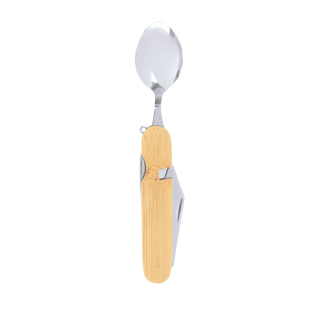Ensemble de couverts 7 fonctions fabriqué en acier inoxydable et bambou Vintar