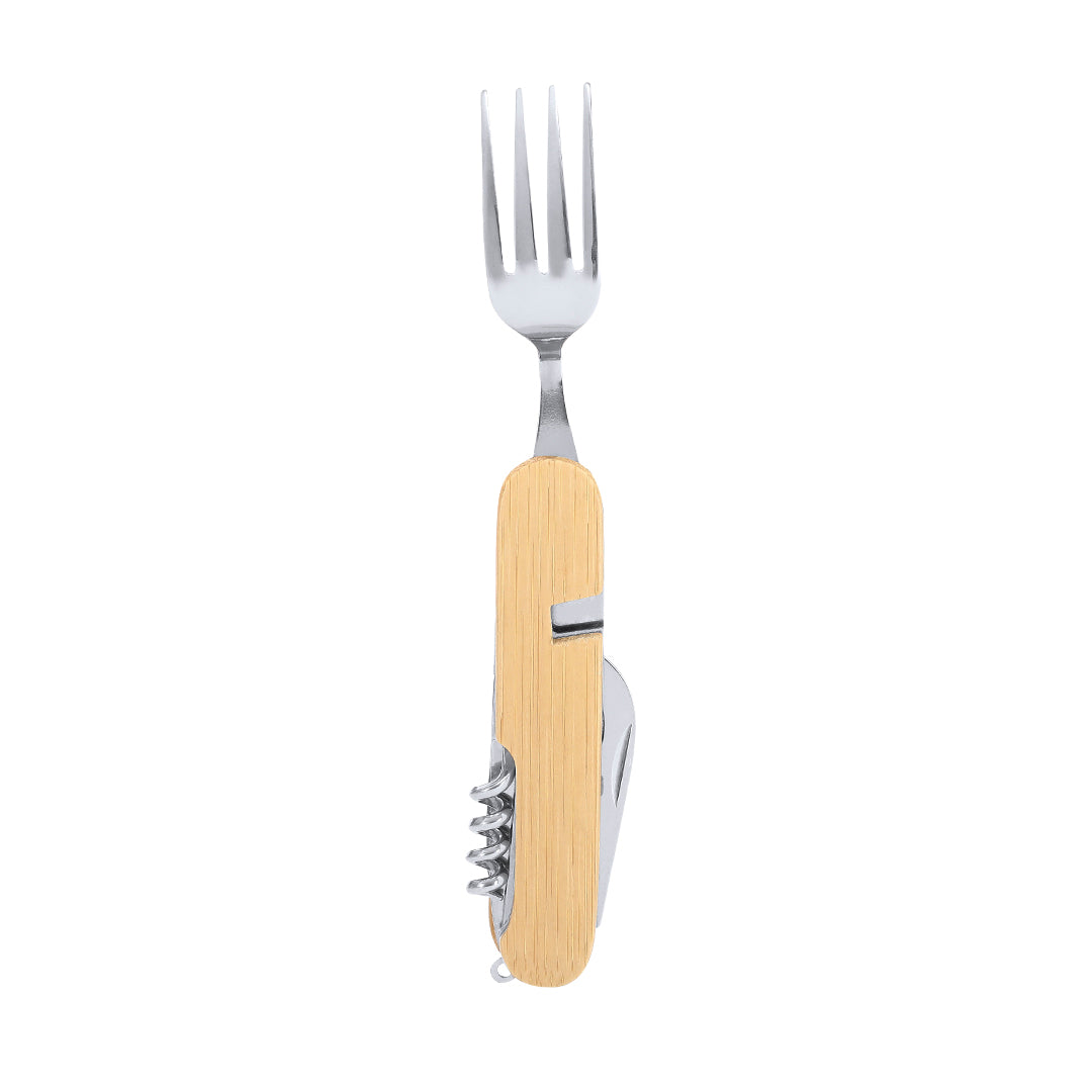 Ensemble de couverts 7 fonctions fabriqué en acier inoxydable et bambou Vintar