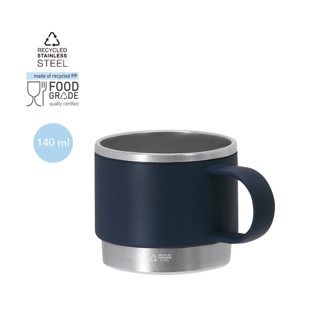 Tasse 140 ml en PP recyclé, combinée avec base en acier inoxydable recyclé Blakent