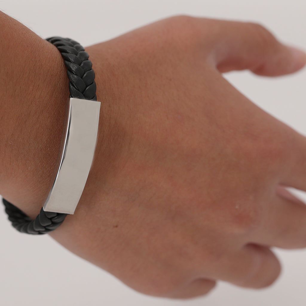 Bracelet en simili cuir noir Mubark