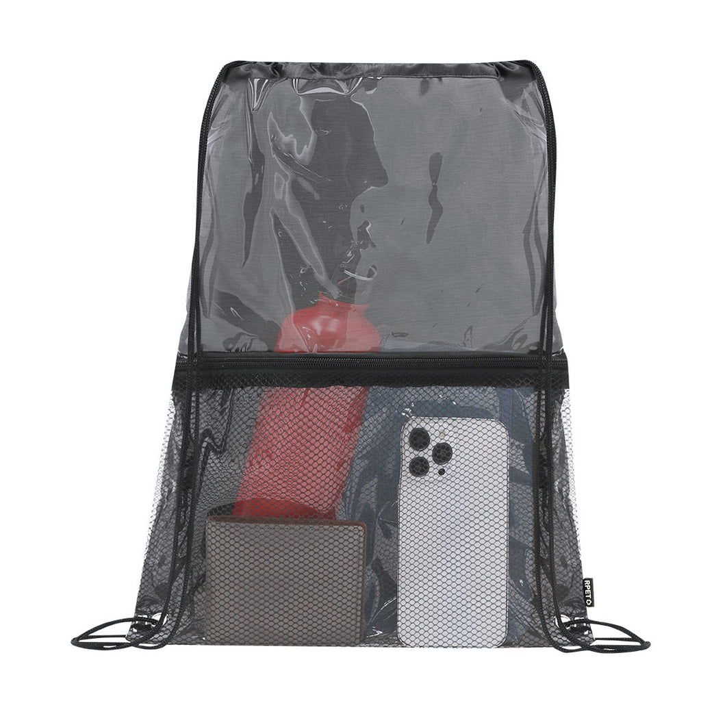 Sac à cordon en RPET, avec un compartiment principal au design transparent Lamdy