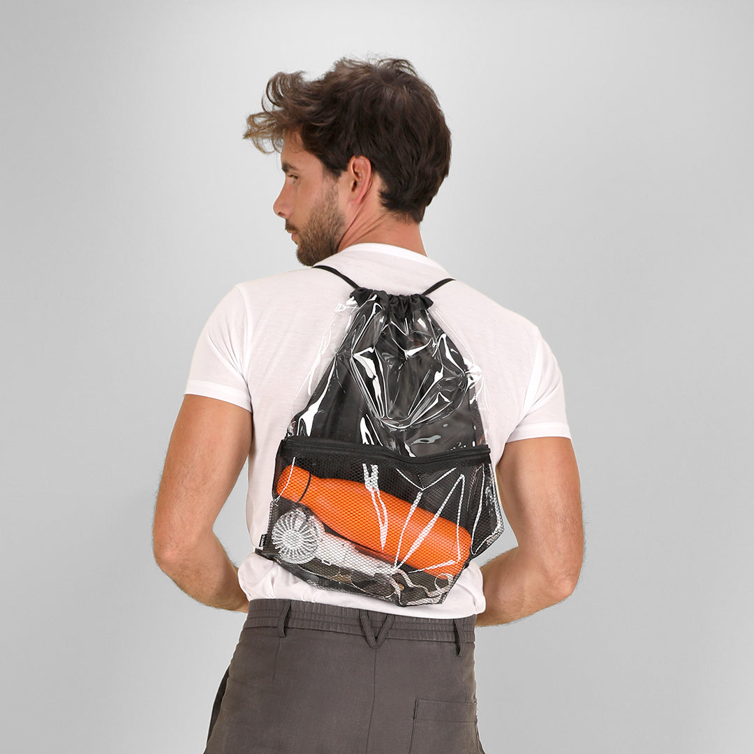 Sac à cordon en RPET, avec un compartiment principal au design transparent Lamdy