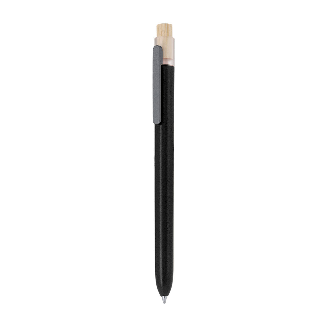 Stylo fabriqué en RABS. Dispose d'un clip en métal et d'un mécanisme à bouton fabriqué en bambou Pelnak
