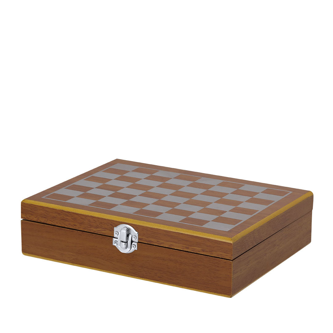 Set 2 en 1 flasque avec finition en bois et échiquier Fleet