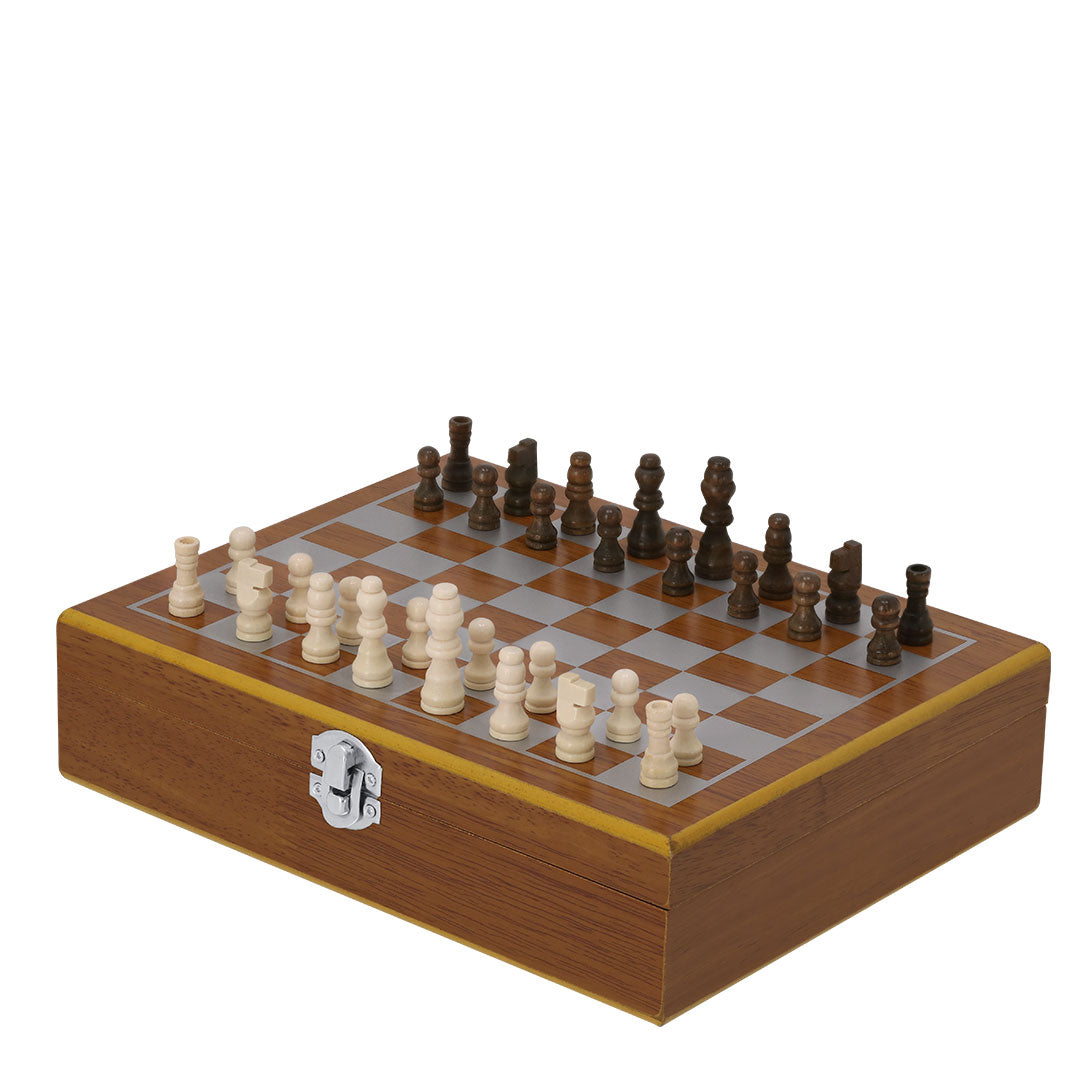 Set 2 en 1 flasque avec finition en bois et échiquier Fleet