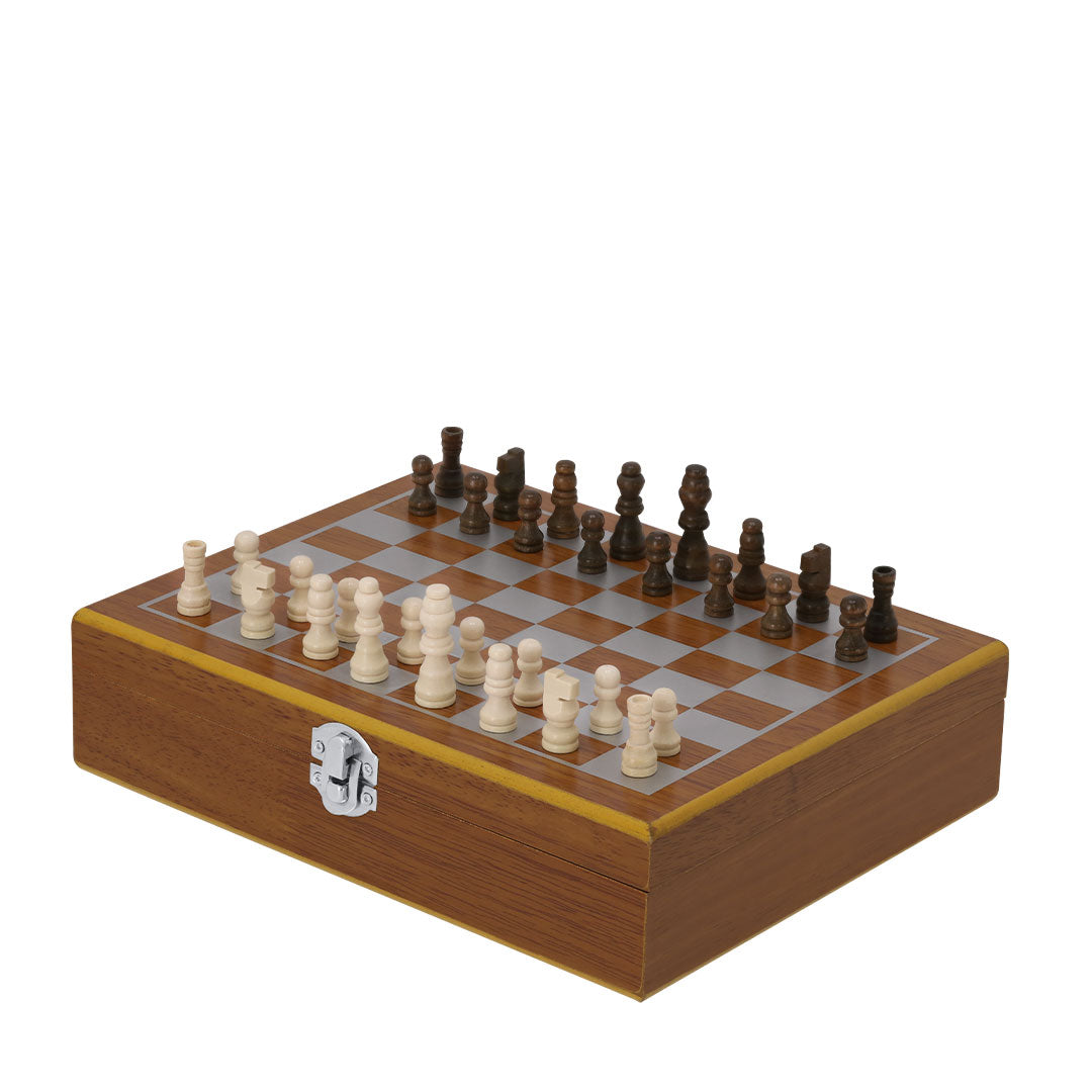 Set 3 en 1 flasque avec finition en bois et échiquier  Menzie