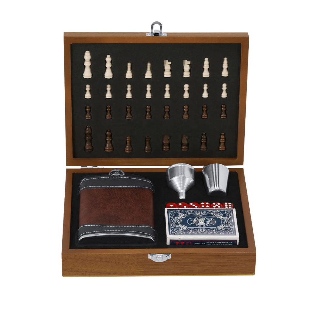 Set 3 en 1 flasque avec finition en bois et échiquier  Menzie
