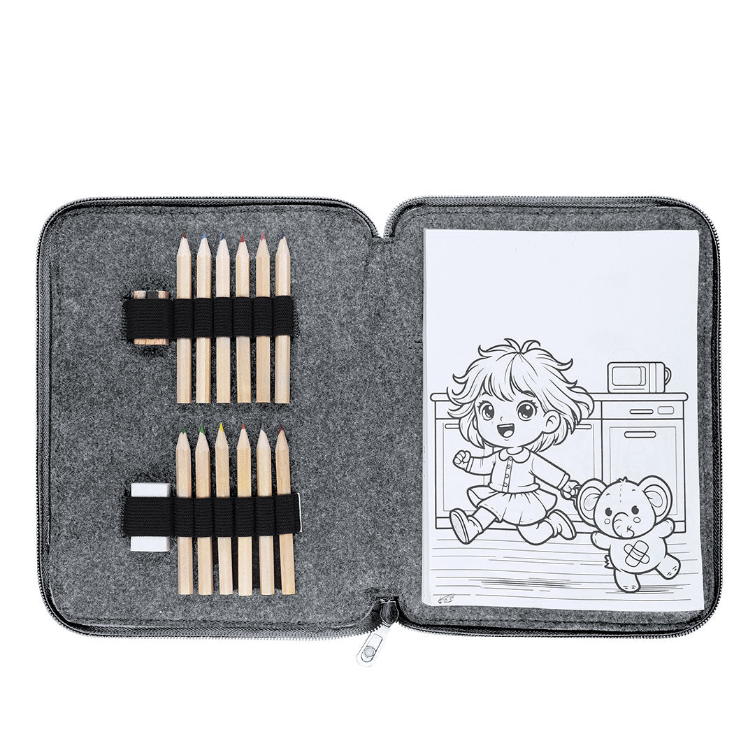 Set de crayons pour enfant de couleur dans une trousse fabriquée en feutre RPET Shepher
