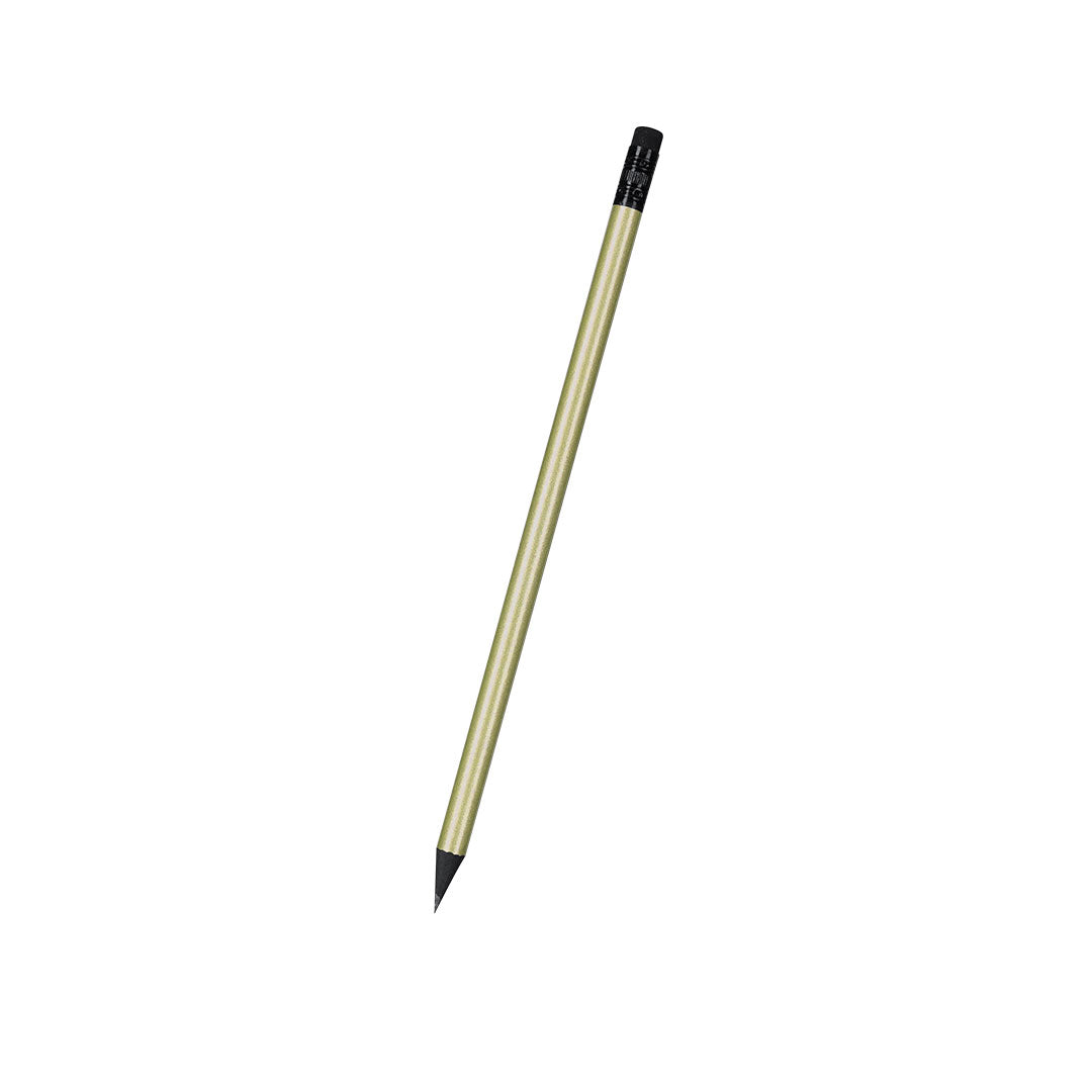 Crayon couleur métallisé avec intérieur noir fabriqué en bois, inclut une gomme de couleur noire, avec mine noire