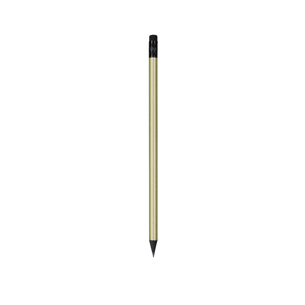 Crayon couleur métallisé avec intérieur noir fabriqué en bois, inclut une gomme de couleur noire, avec mine noire