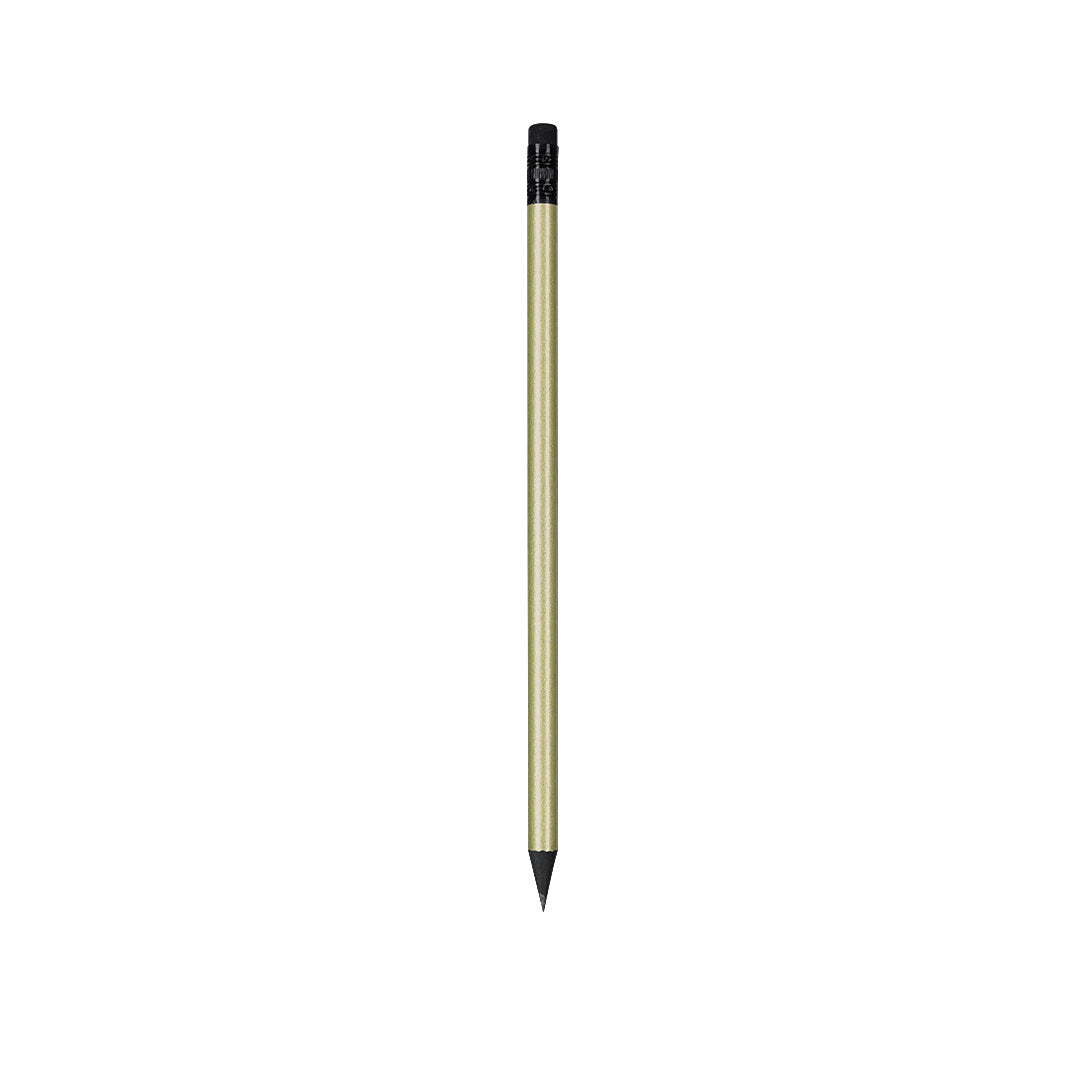 Crayon couleur métallisé avec intérieur noir fabriqué en bois, inclut une gomme de couleur noire, avec mine noire
