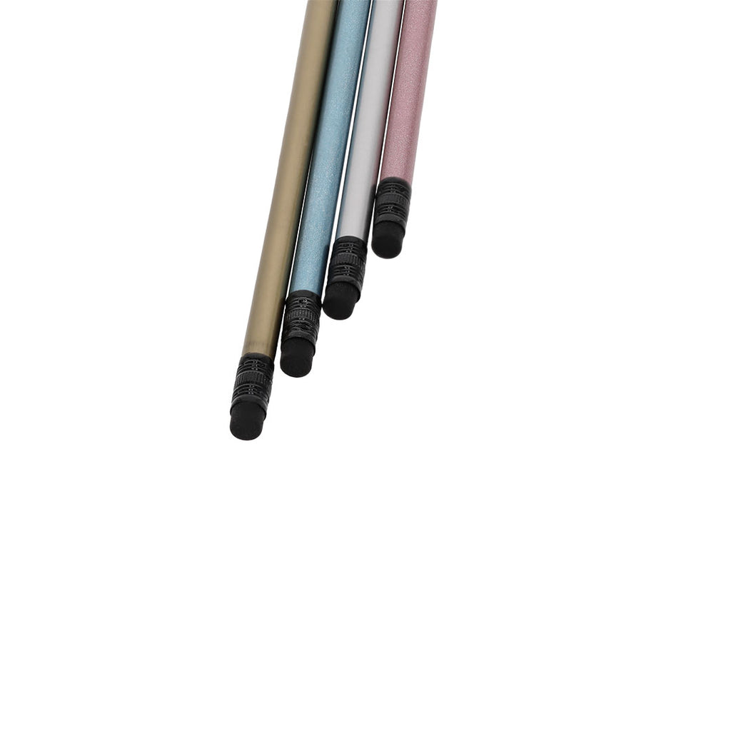 Crayon couleur métallisé avec intérieur noir fabriqué en bois, inclut une gomme de couleur noire, avec mine noire