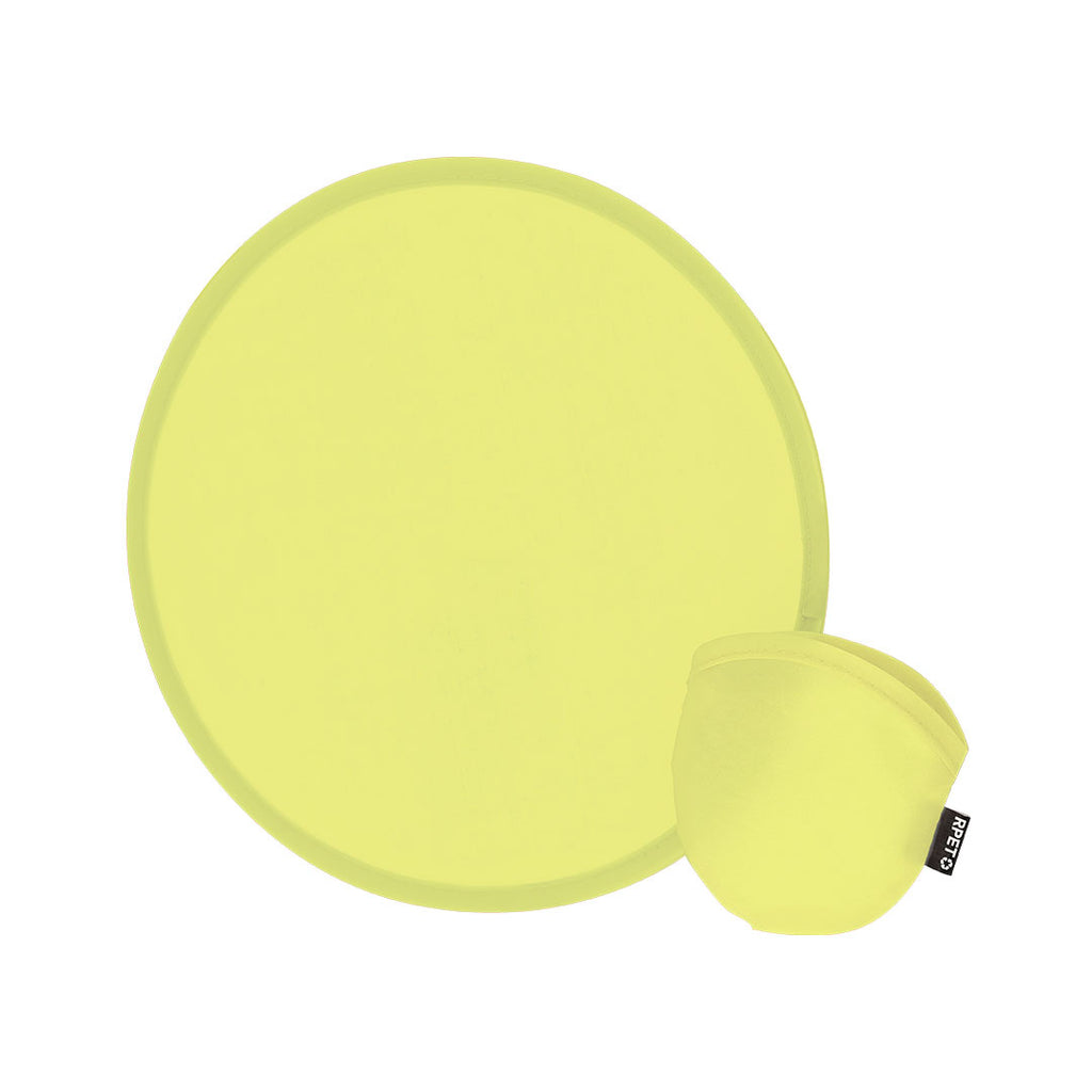 Frisbee pliable jaune en RPET Avec une housse individuelle assortie et un système de pliage simple pour un format compact