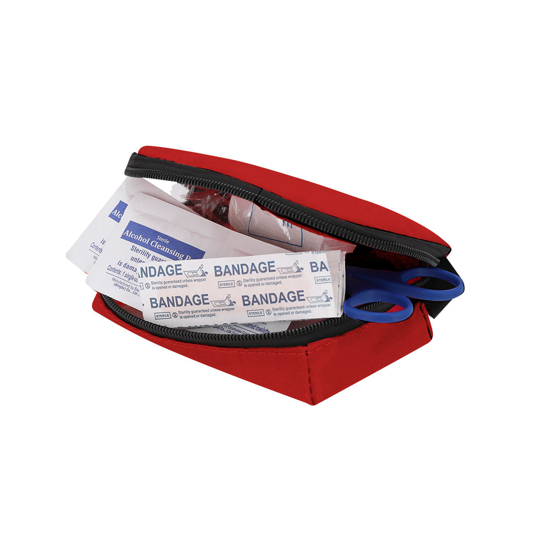 Kit d'urgence 20 pièces dans un étui : compresses, bandages, serviettes avec alcool, ruban adhésif, épingles et ciseaux