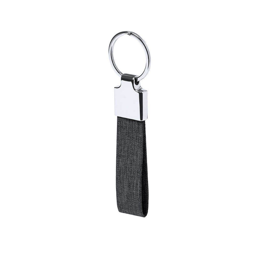 Coffret stylo encre bleue et porte-clés noire en métal en RPET, présenté dans une boîte individuelle noire