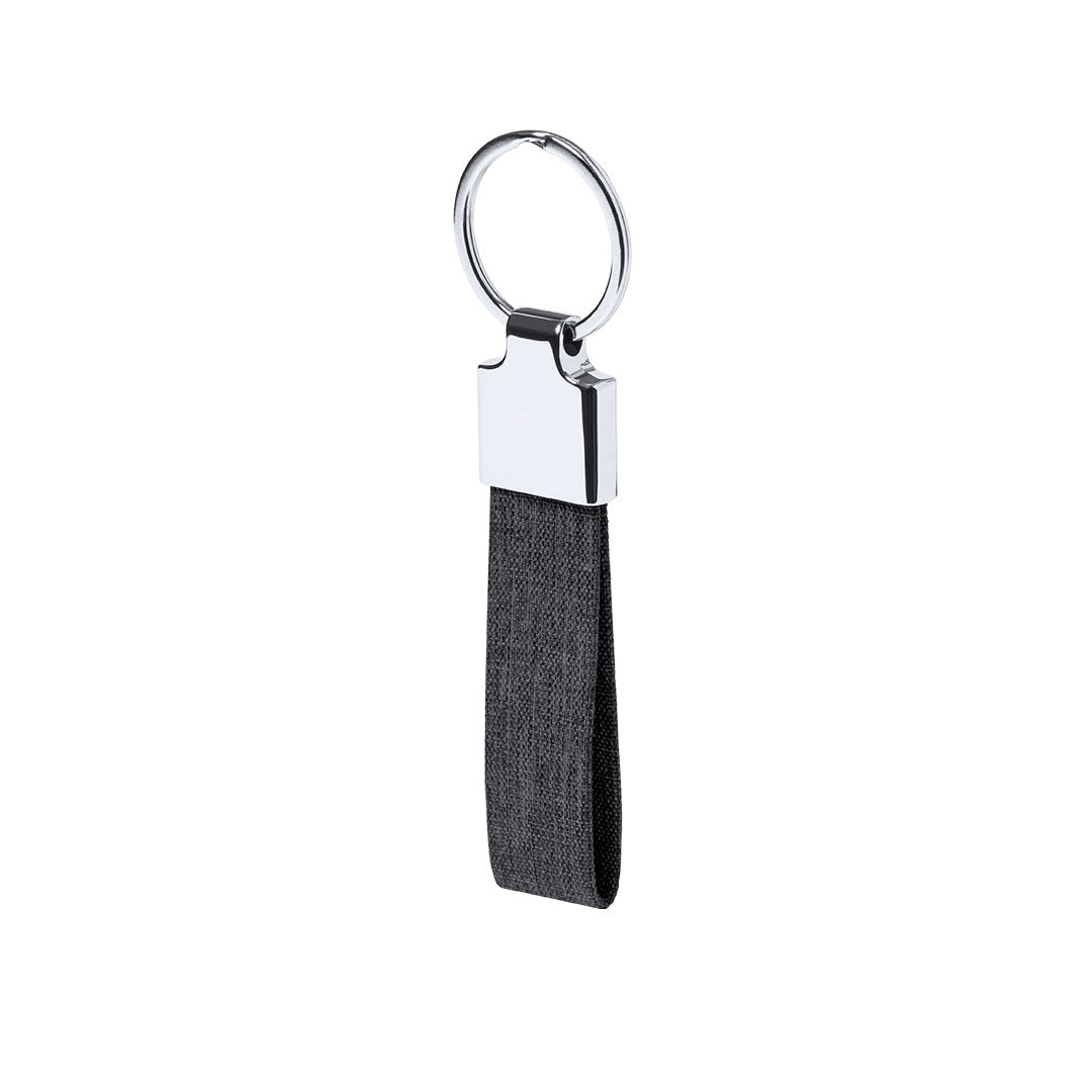 Coffret stylo encre bleue et porte-clés noire en métal en RPET, présenté dans une boîte individuelle noire