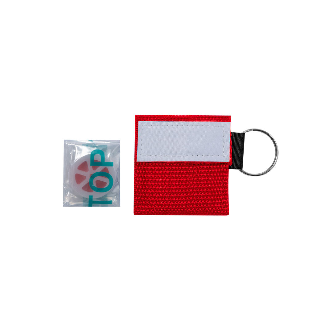 Porte-clés de masque compact dans un petit sac en polyester avec fermeture Velcro et anneau métallique
