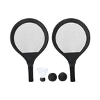 Set de jeux avec raquettes noir inclut 2 raquettes, 2 balles assorties, 1 plume, idéal pour la plage, le parc ou le jardin