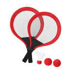 Set de jeux avec raquettes rouge inclut 2 raquettes, 2 balles assorties, 1 plume, idéal pour la plage, le parc ou le jardin