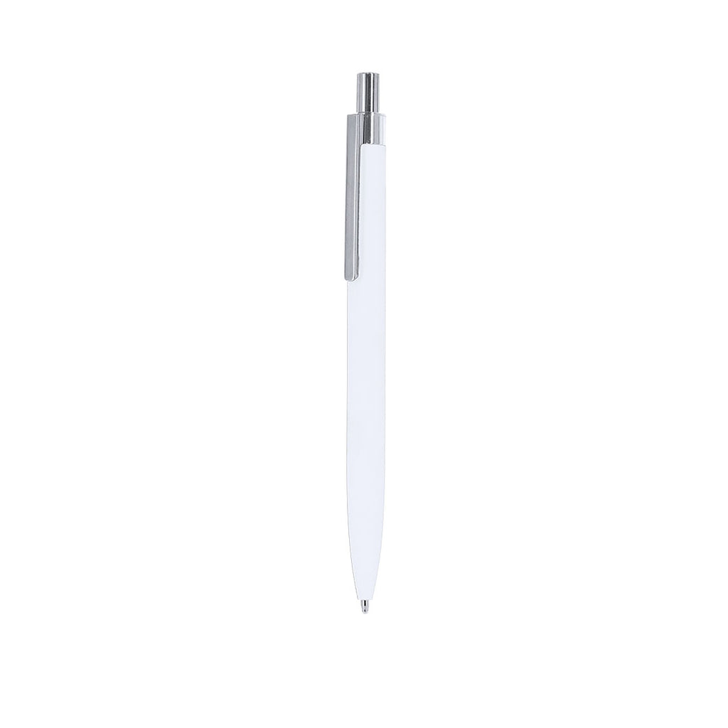 Stylo à bille blanc en aluminium recyclé clip et bouton poussoir chromé avec cartouche jumbo et en encre bleue