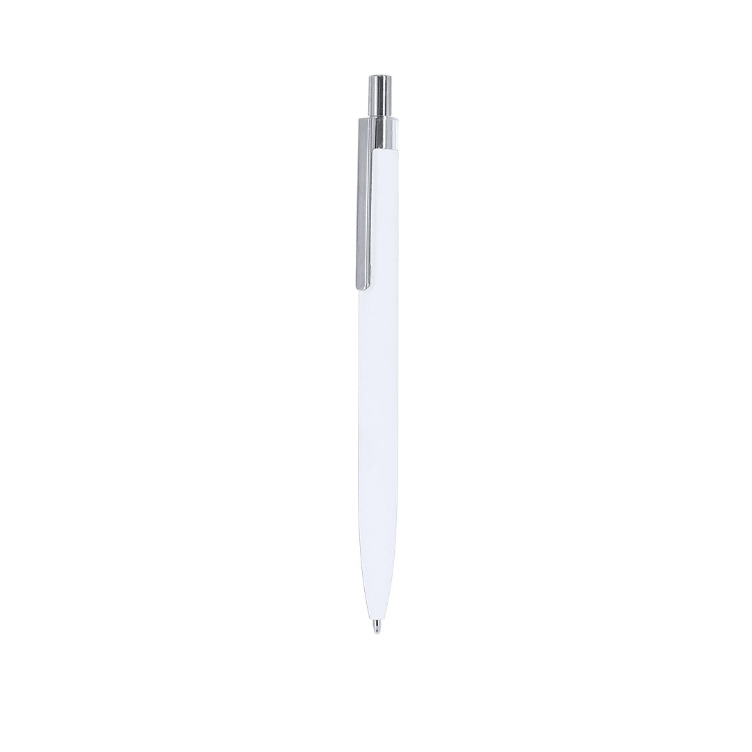 Stylo à bille blanc en aluminium recyclé clip et bouton poussoir chromé avec cartouche jumbo et en encre bleue