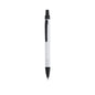 Stylo à bille blanc et noir en aluminium recyclé anneaux en argenté sur le corps avec cartouche jumbo et en encre bleue