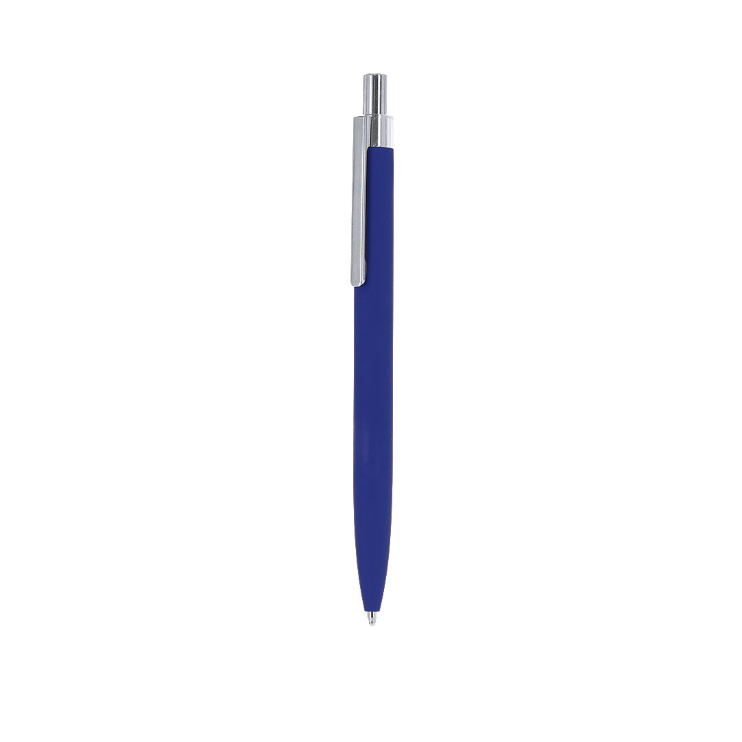 Stylo à bille bleu en aluminium recyclé clip et bouton poussoir chromé avec cartouche jumbo et en encre bleue