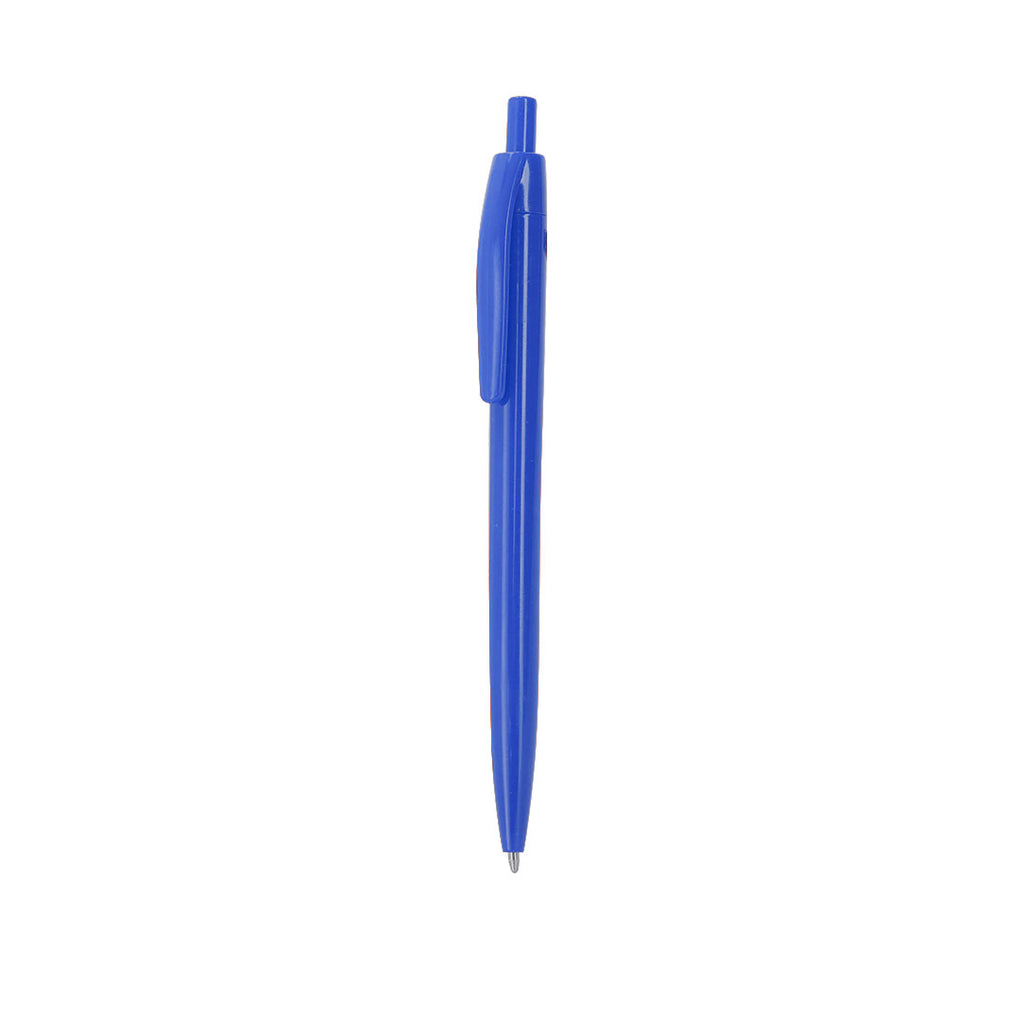 Stylo à bille bleu en plastique avec bouton avec marquage RABS en haut du stylo et avec cartouche jumbo en encre bleue