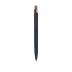 Stylo à bille bleu marine avec bouton poussoir en liège et clip en aluminium recyclé avec cartouche jumbo et en encre bleue