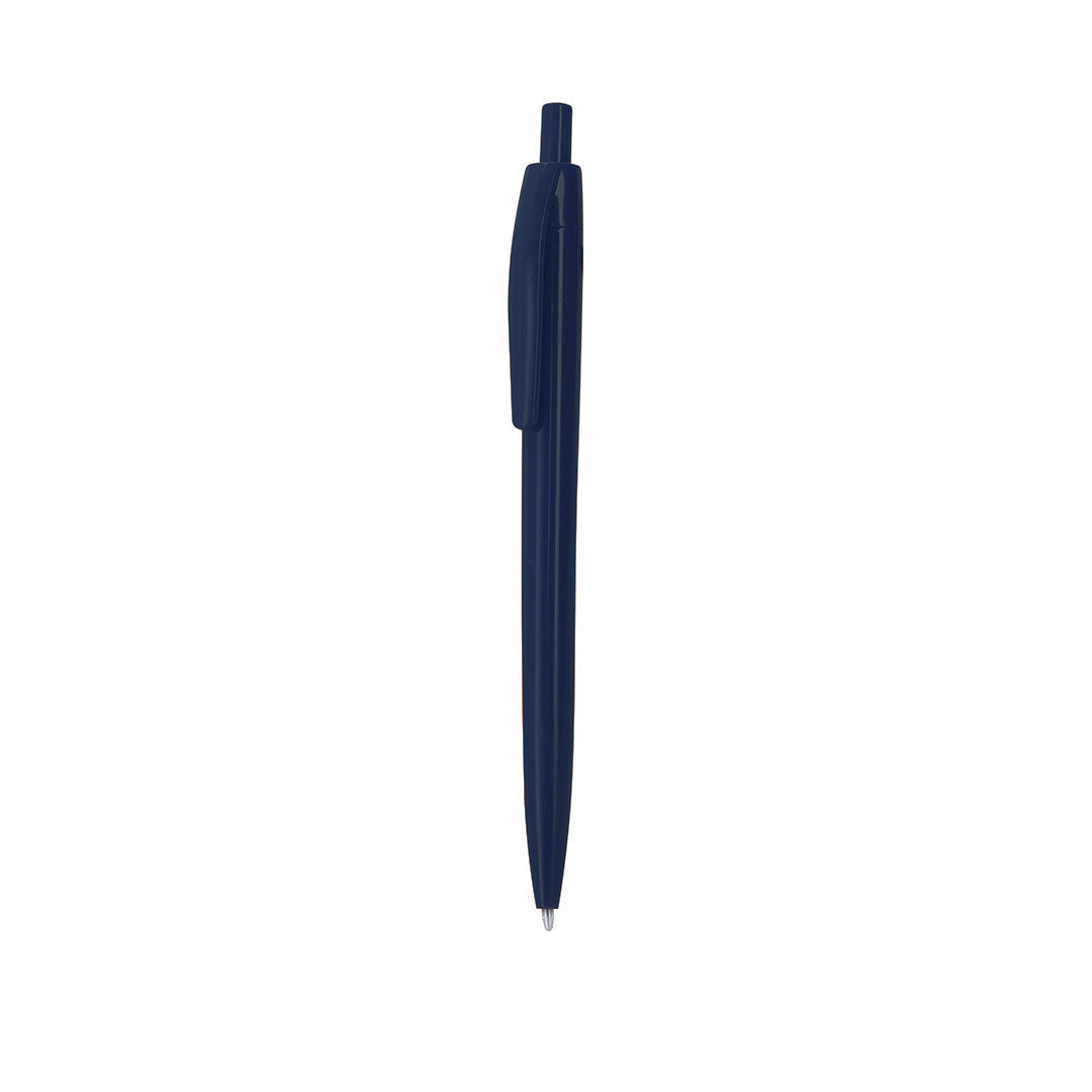 Stylo à bille bleu marine en plastique avec bouton avec marquage RABS en haut du stylo et avec cartouche jumbo en encre bleue