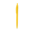 Stylo à bille jaune en plastique avec bouton avec marquage RABS en haut du stylo et avec cartouche jumbo en encre bleue