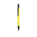 Stylo à bille jaune et noir en aluminium recyclé anneaux en argenté sur le corps avec cartouche jumbo et en encre bleue