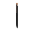 Stylo à bille noir avec bouton poussoir en liège et clip en aluminium recyclé avec cartouche jumbo et en encre bleue