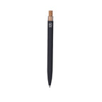 Stylo à bille noir avec bouton poussoir en liège et clip en aluminium recyclé avec cartouche jumbo et en encre bleue