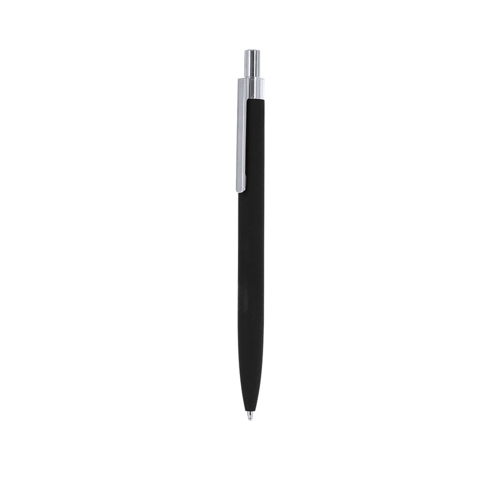 Stylo à bille noir en aluminium recyclé clip et bouton poussoir chromé avec cartouche jumbo et en encre bleue