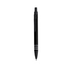 Stylo à bille noir en aluminium recyclé anneaux en argenté sur le corps avec cartouche jumbo et en encre bleue