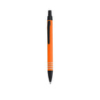 Stylo à bille orange et noir en aluminium recyclé anneaux en argenté sur le corps avec cartouche jumbo et en encre bleue