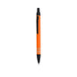 Stylo à bille orange et noir en aluminium recyclé anneaux en argenté sur le corps avec cartouche jumbo et en encre bleue