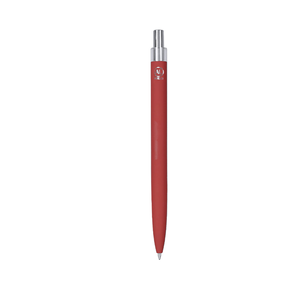 Stylo à bille rouge en aluminium recyclé clip et bouton poussoir chromé avec cartouche jumbo et en encre bleue
