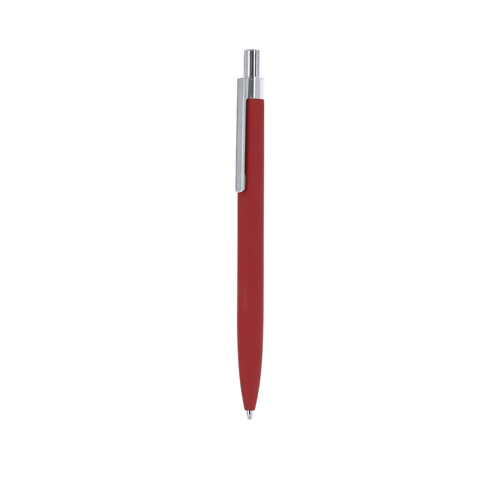 Stylo à bille rouge en aluminium recyclé clip et bouton poussoir chromé avec cartouche jumbo et en encre bleue