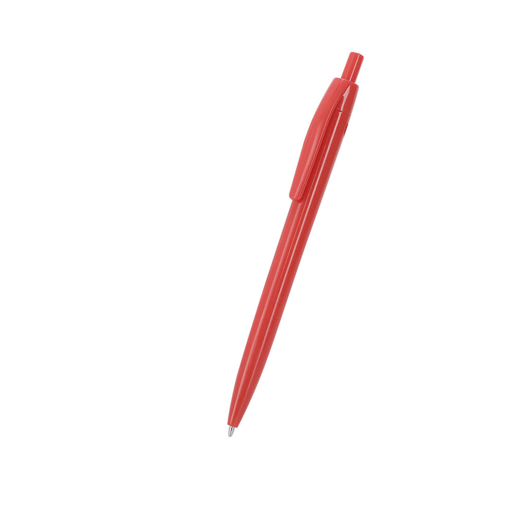 Stylo à bille rouge en plastique avec bouton avec marquage RABS en haut du stylo et avec cartouche jumbo en encre bleue
